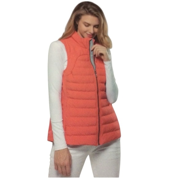 🌹TANGERINE PAPAYA REFLECTIVE PUFFER VEST - Picture 1 of 6